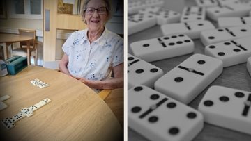 Resident at Falstone Court plays Dominos for the first time